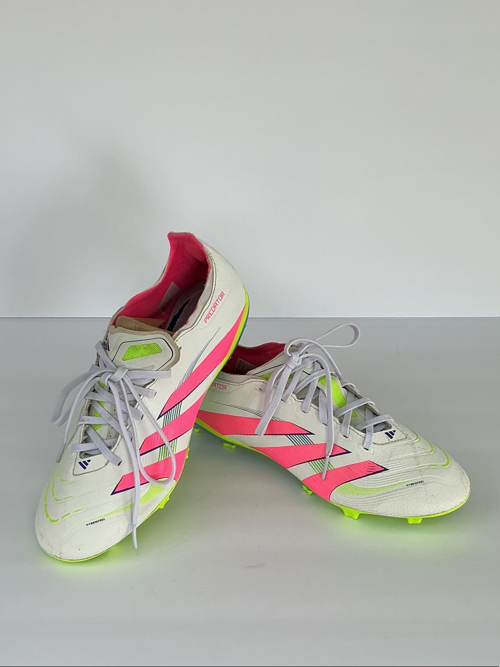 Adidas Predator Women’s White Soccer Cleats with Pink & Neon Green Accents